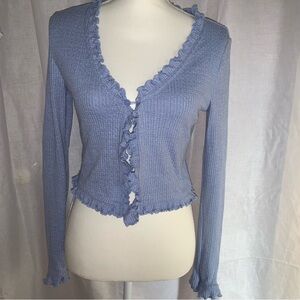 Forever 21 | Blue Open Crop Top+Ruffled Hems+Long Sleeve | Medium+Small